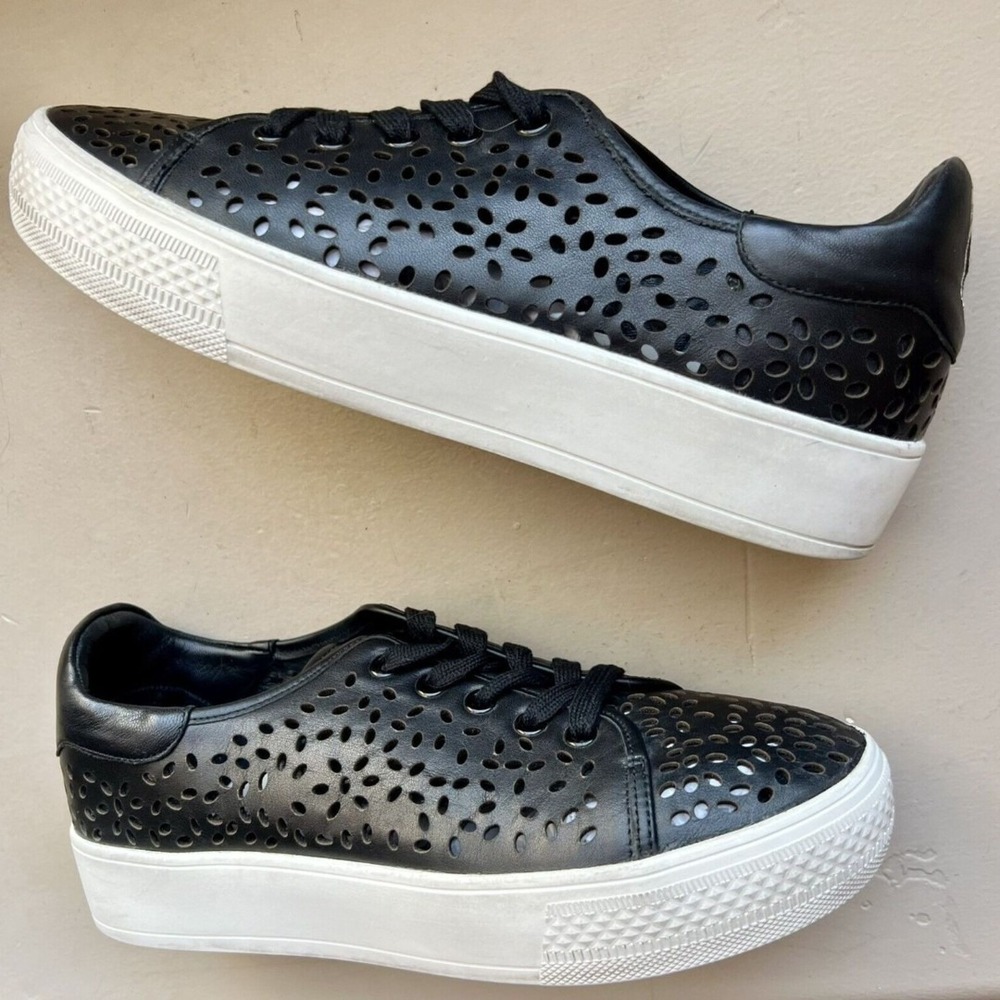 Alice + Olivia Pemton Black Perforated Leather Sneaker w/ White Platform Sole 8